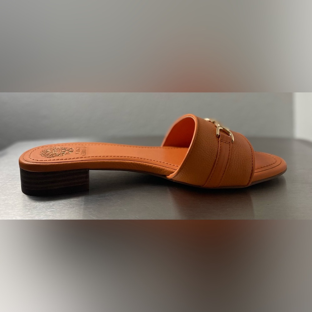 Vince Camuto Orange Leather Mules with Gold Accent - Picture 7 of 15